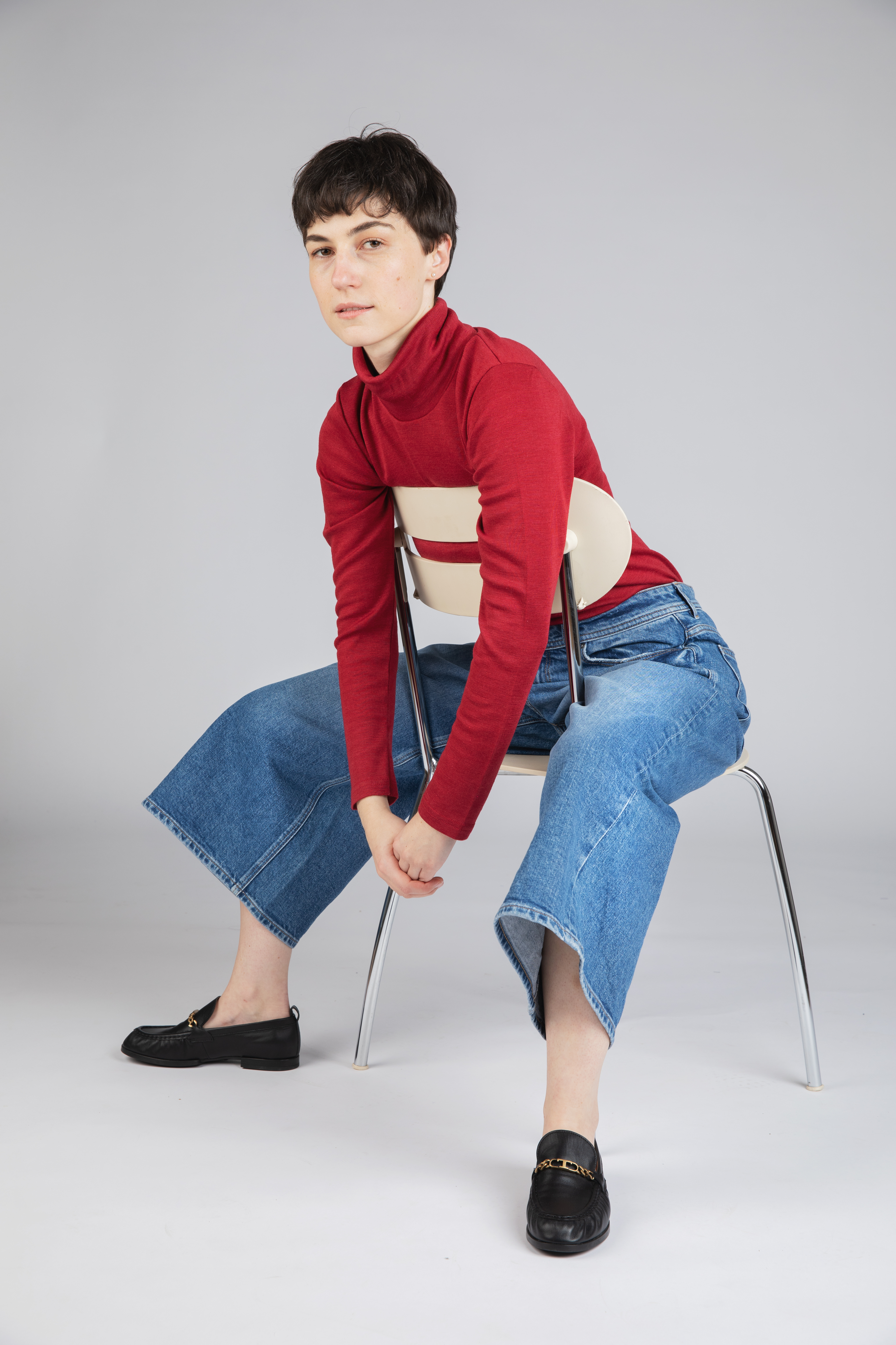 Women's merino wool & silk turtleneck shirt, GOTS