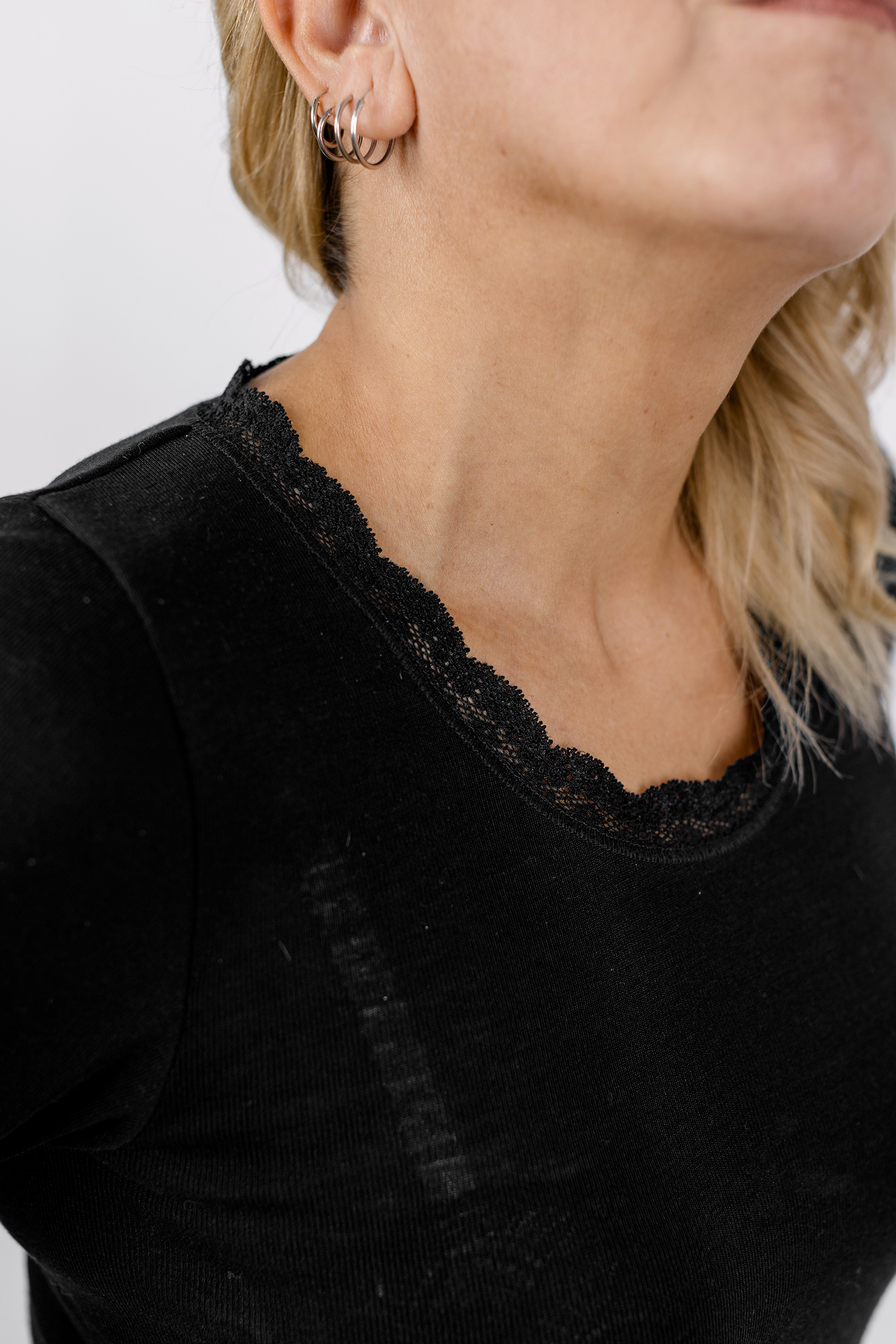 Damen-Shirt, langarm, mit Spitze