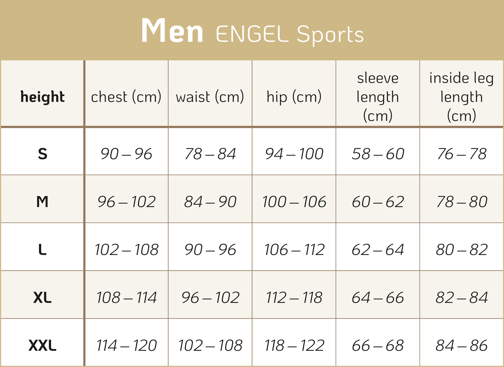 Herren-ES Größen Tabelle