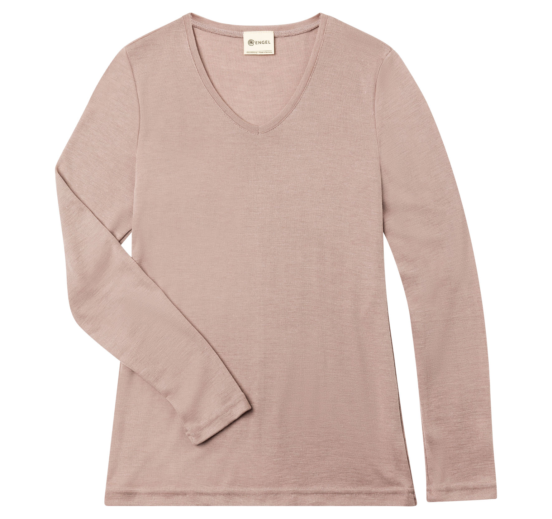 Langärmiges Feinripp-Shirt mit für Damen aus 70% Bio-Merinoschurwolle und 30% Seide mit V-Ausschnitt.