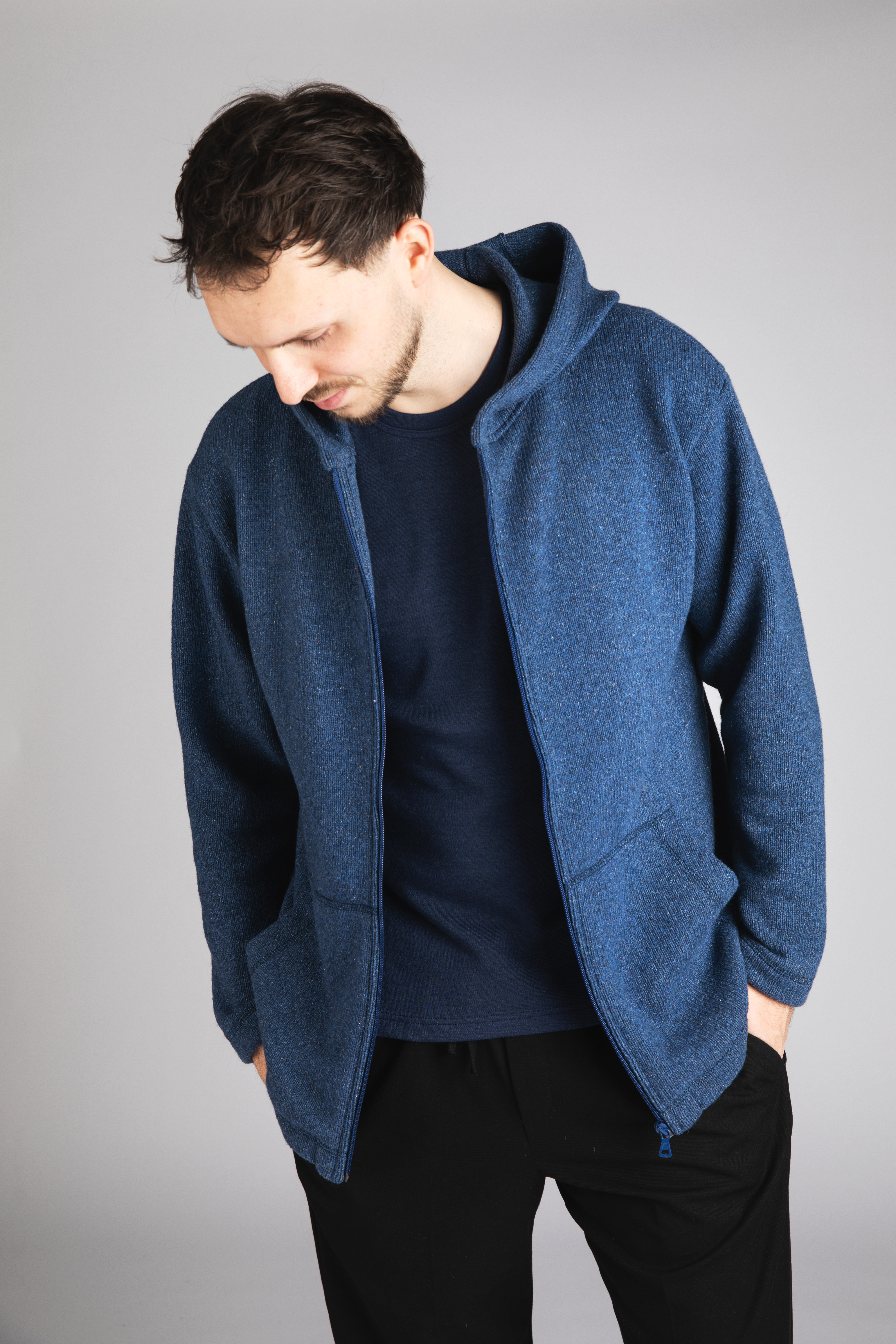 Jacke Herren mit Reißverschluss aus Merinowolle & Seide - Recyclinggarn