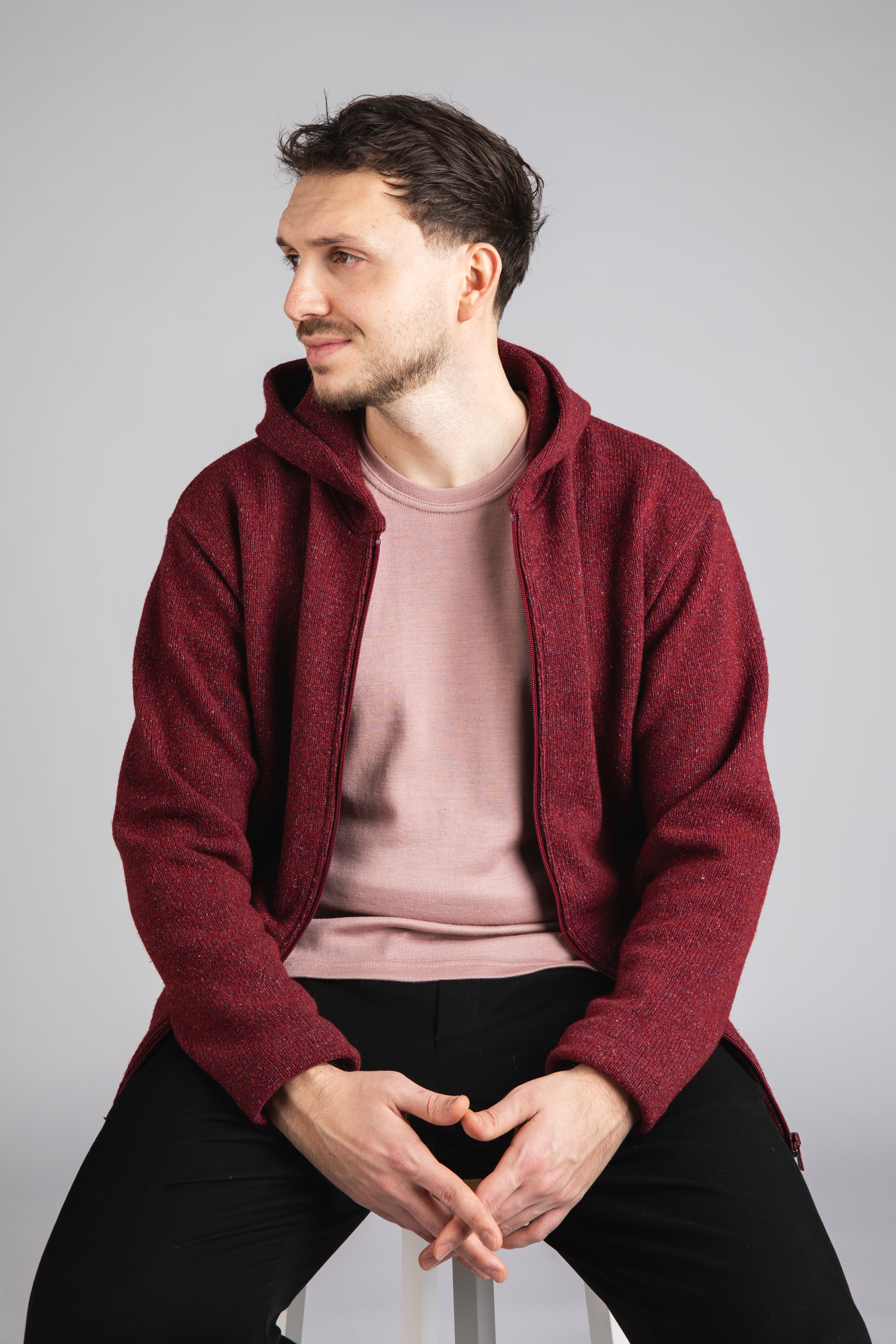 Jacke Herren mit Reißverschluss aus Merinowolle & Seide - Recyclinggarn
