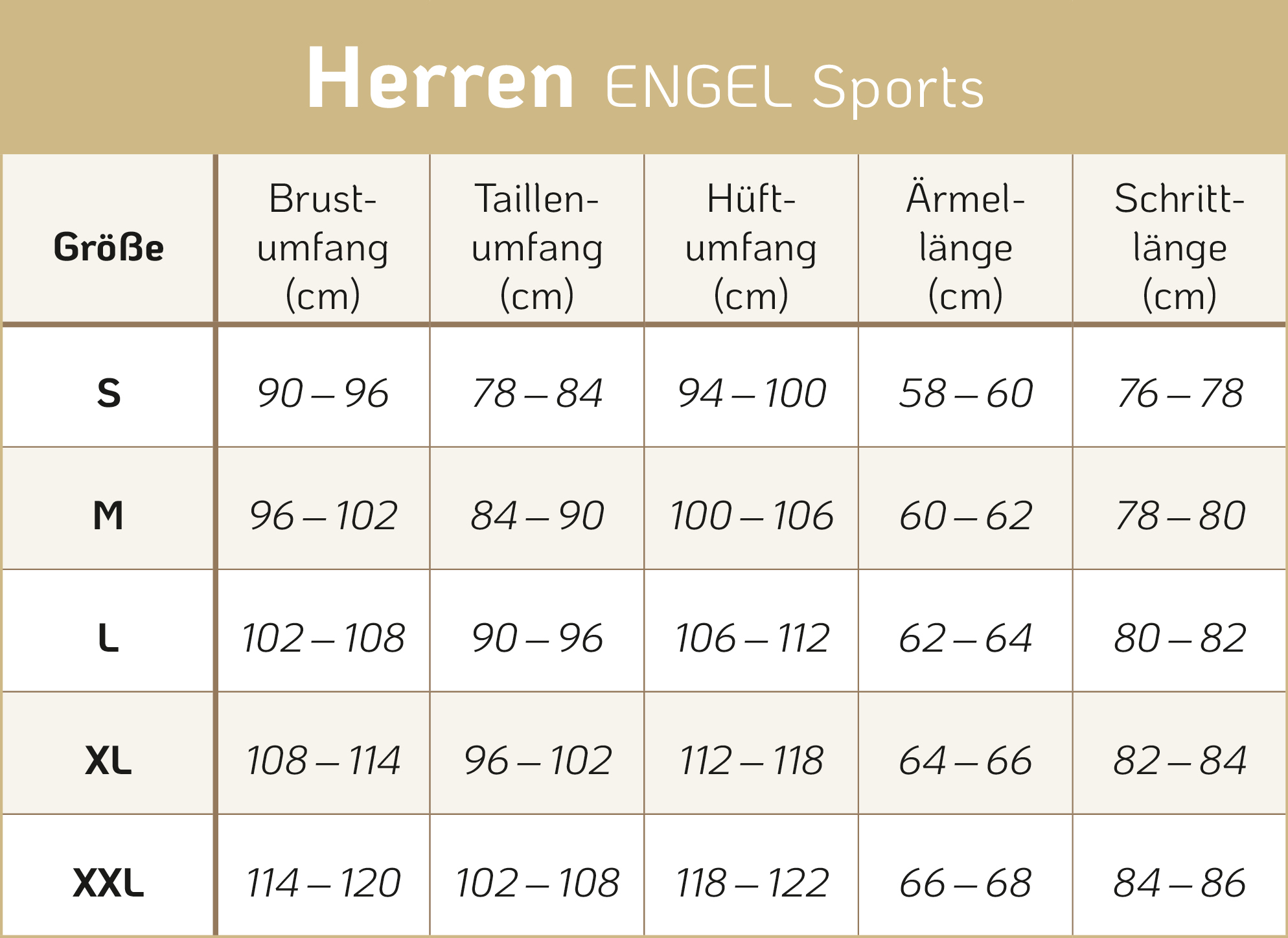 Herren-ES Größen Tabelle