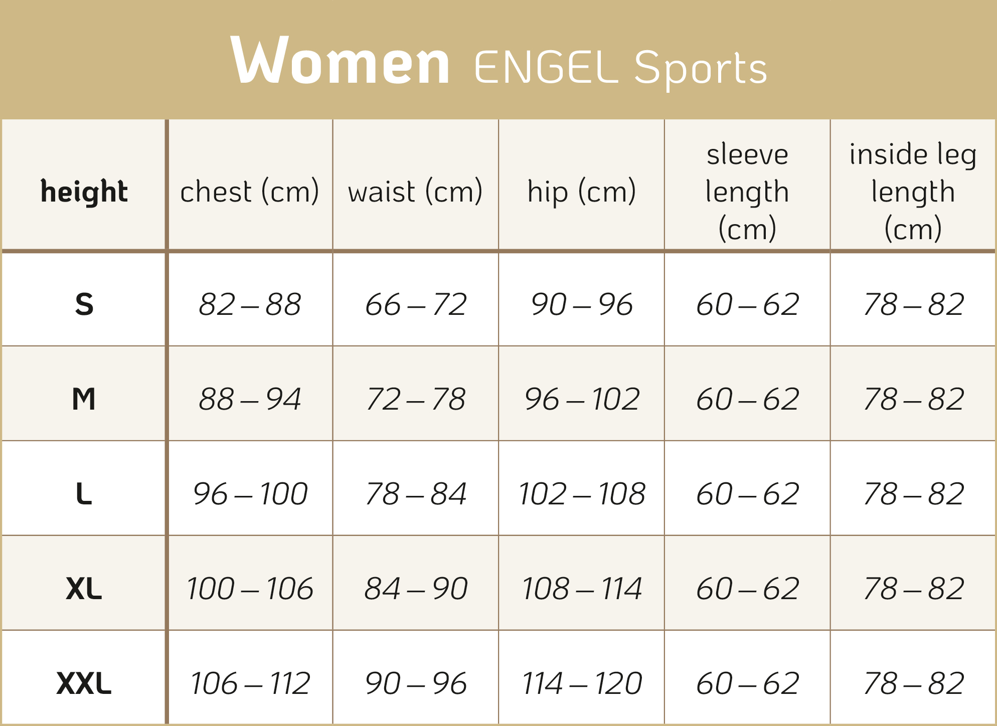 Damen-ES Größen Tabelle