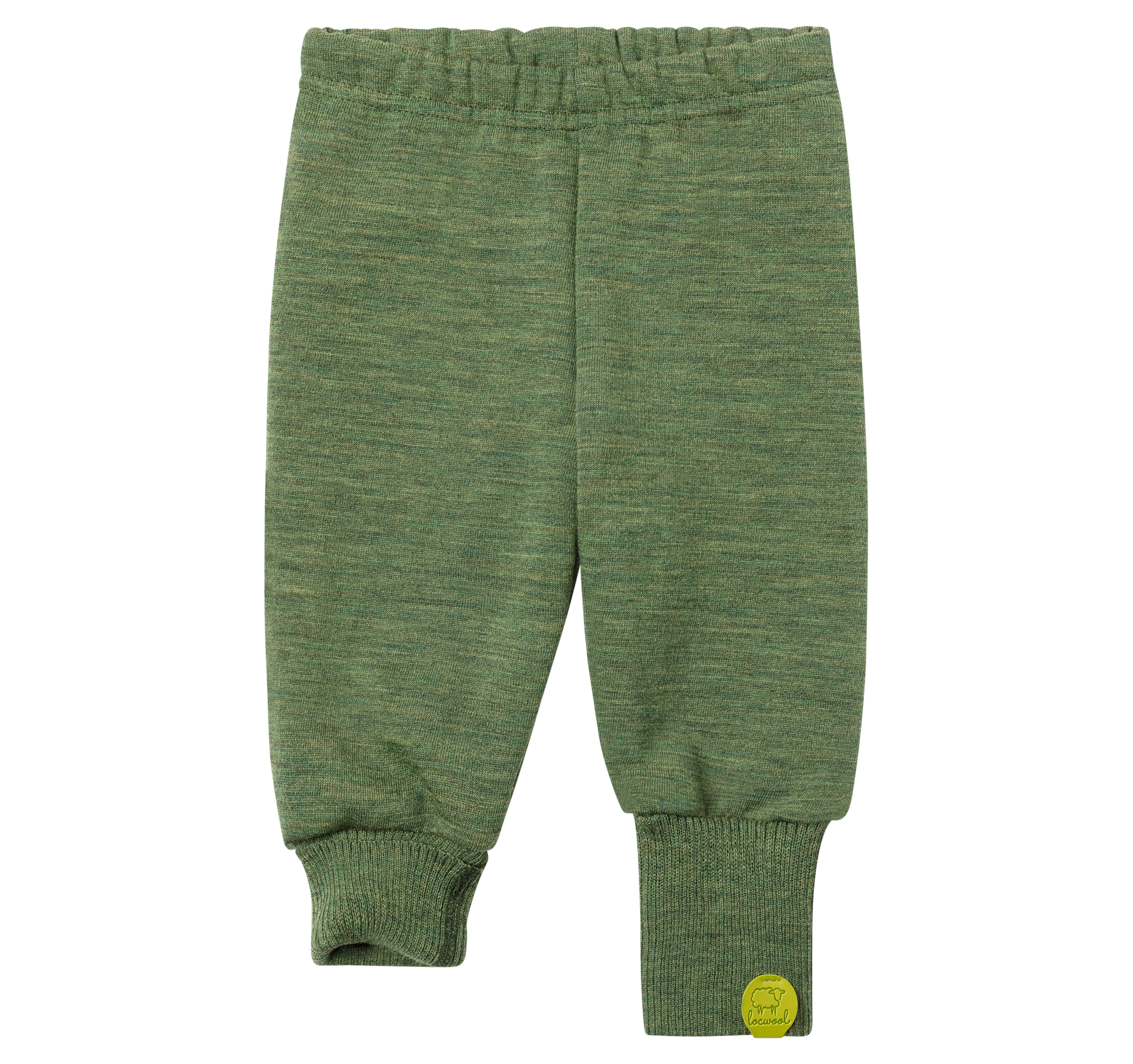 Kinderwollhose aus süddeutscher Schurwolle von Merinolandschafen mit elastischem Bund sowie umschlagbaren, gerippten Bündchen an den Beinenden und kleinem Logo-Patch am linken Beinabschluss.