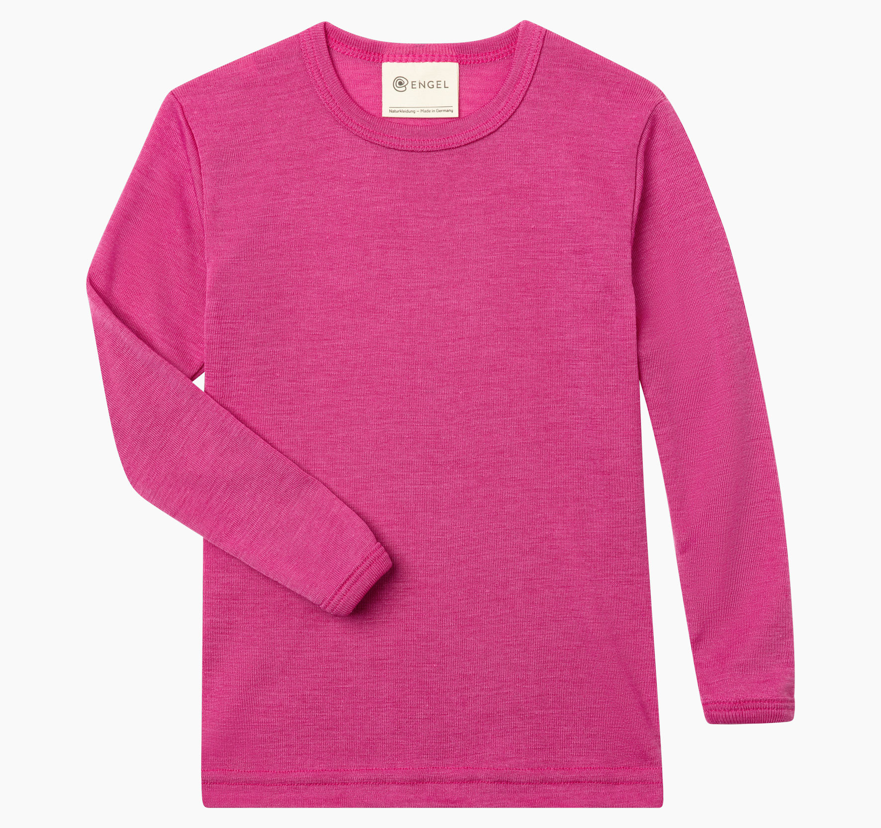 Feinripp Kindershirt aus Schurwolle von Merinoschafen und Seide in der Farbe himbeere.