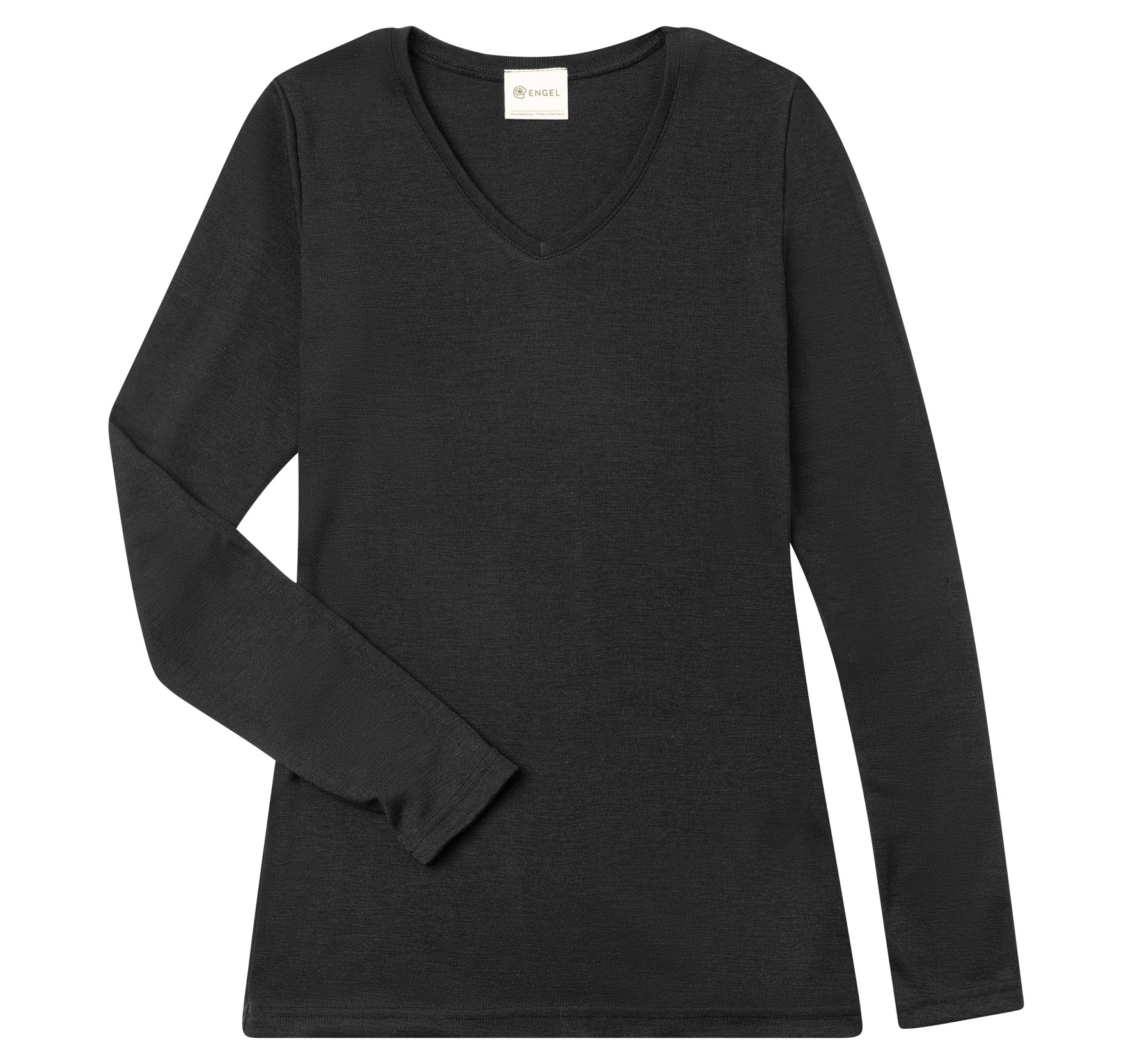 Women's merino wool & silk long sleeve shirt with v-neck, GOTS
