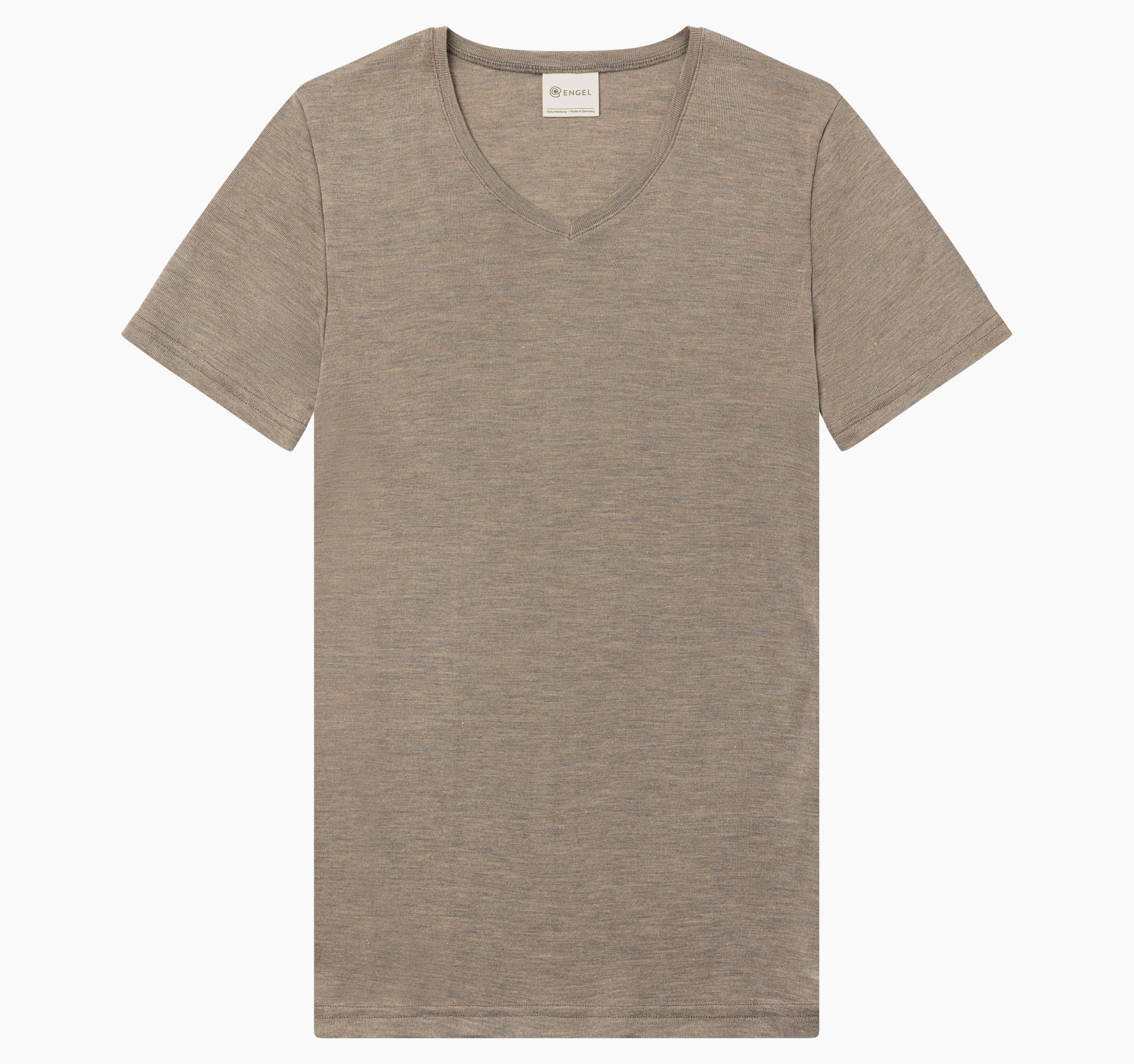 Herren T-shirt mit V-Ausschnitt aus 70% Schurwolle von Merinoschafen und 30% Seide.