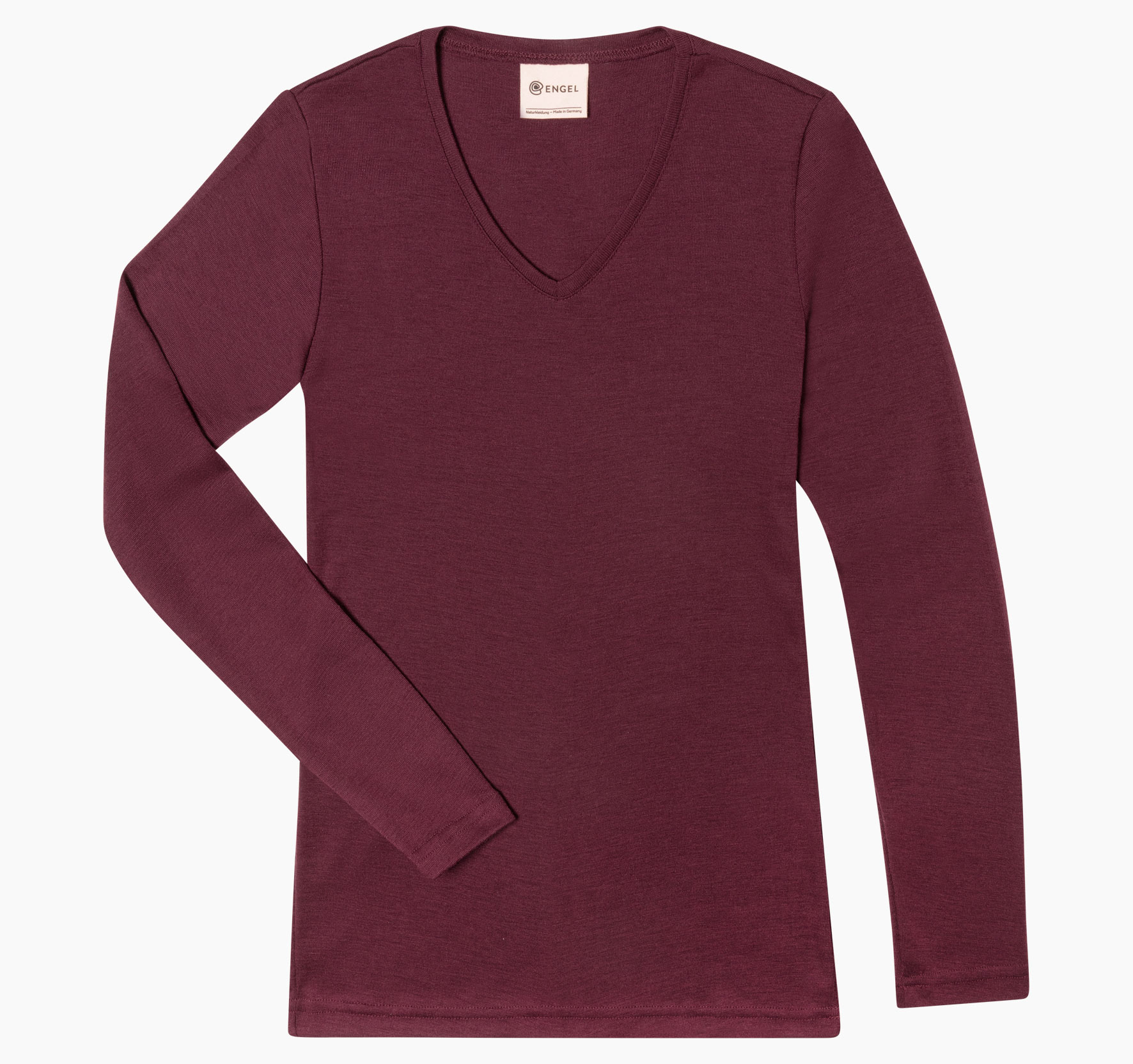 Women's merino wool &amp; silk long sleeve shirt with v-neck, GOTS