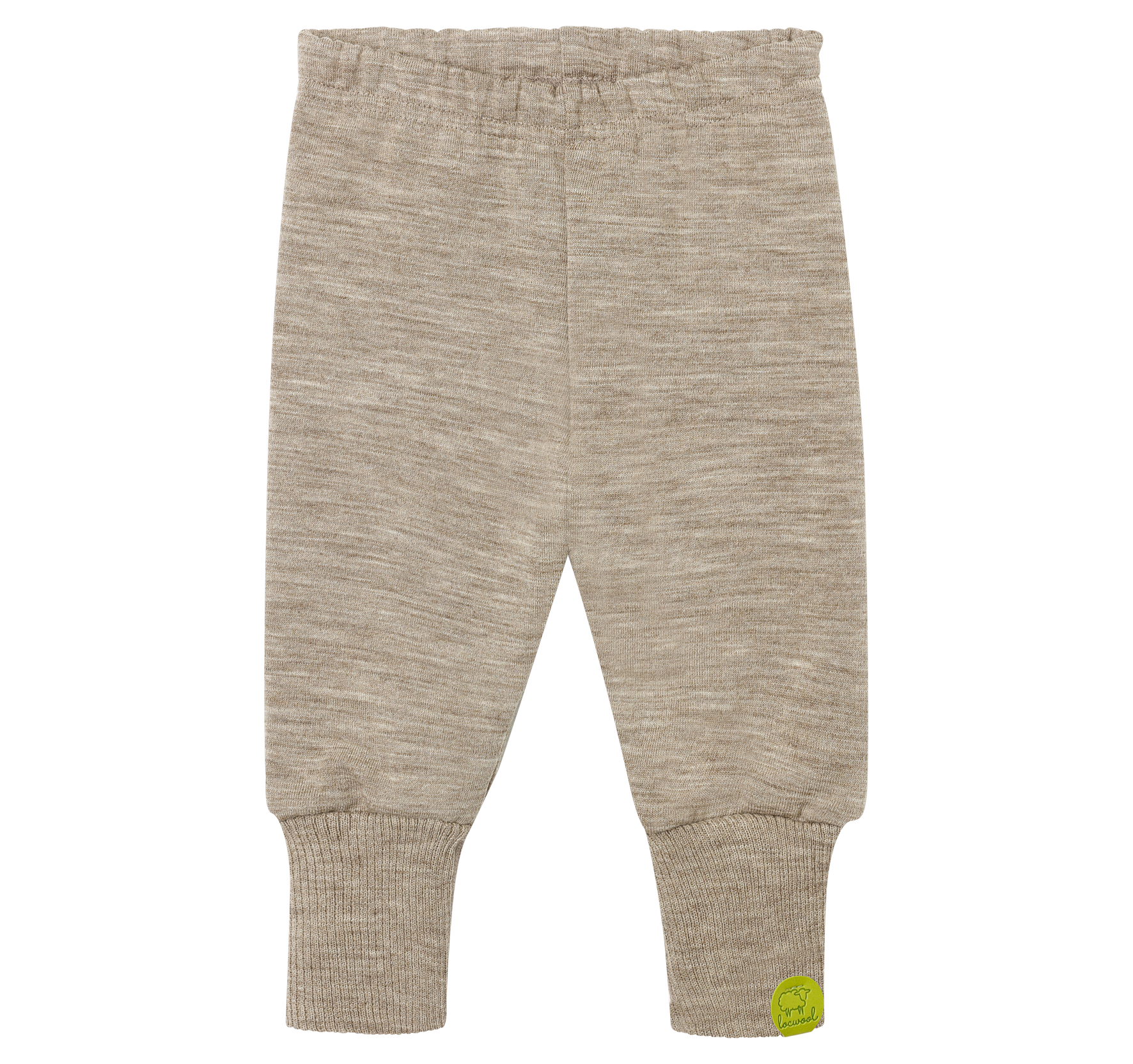 Kinderwollhose aus süddeutscher Schurwolle von Merinolandschafen mit elastischem Bund sowie umschlagbaren, gerippten Bündchen an den Beinenden und kleinem Logo-Patch am linken Beinabschluss.