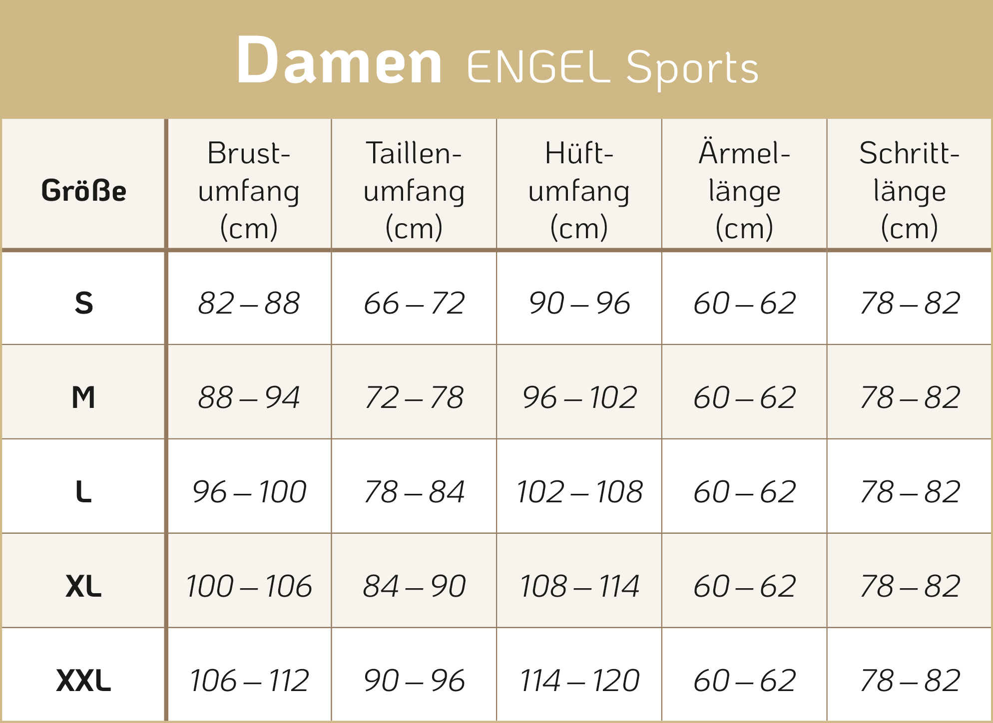 Damen-ES Größen Tabelle