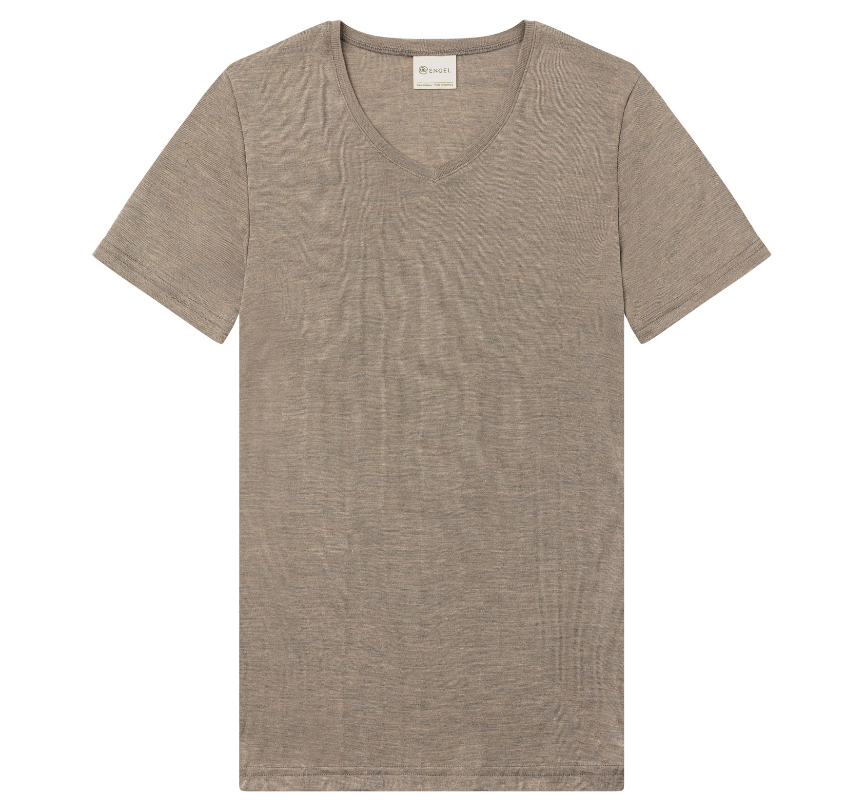 Herren T-shirt mit V-Ausschnitt aus 70% Schurwolle von Merinoschafen und 30% Seide.