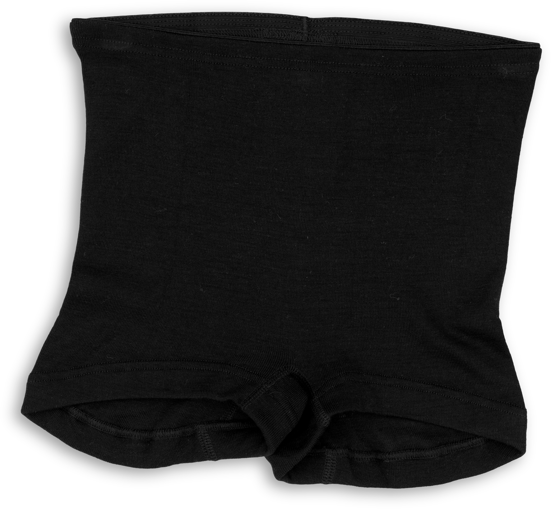 Black panty-style underwear made of soft fabric with a high waistband, shown from the front.