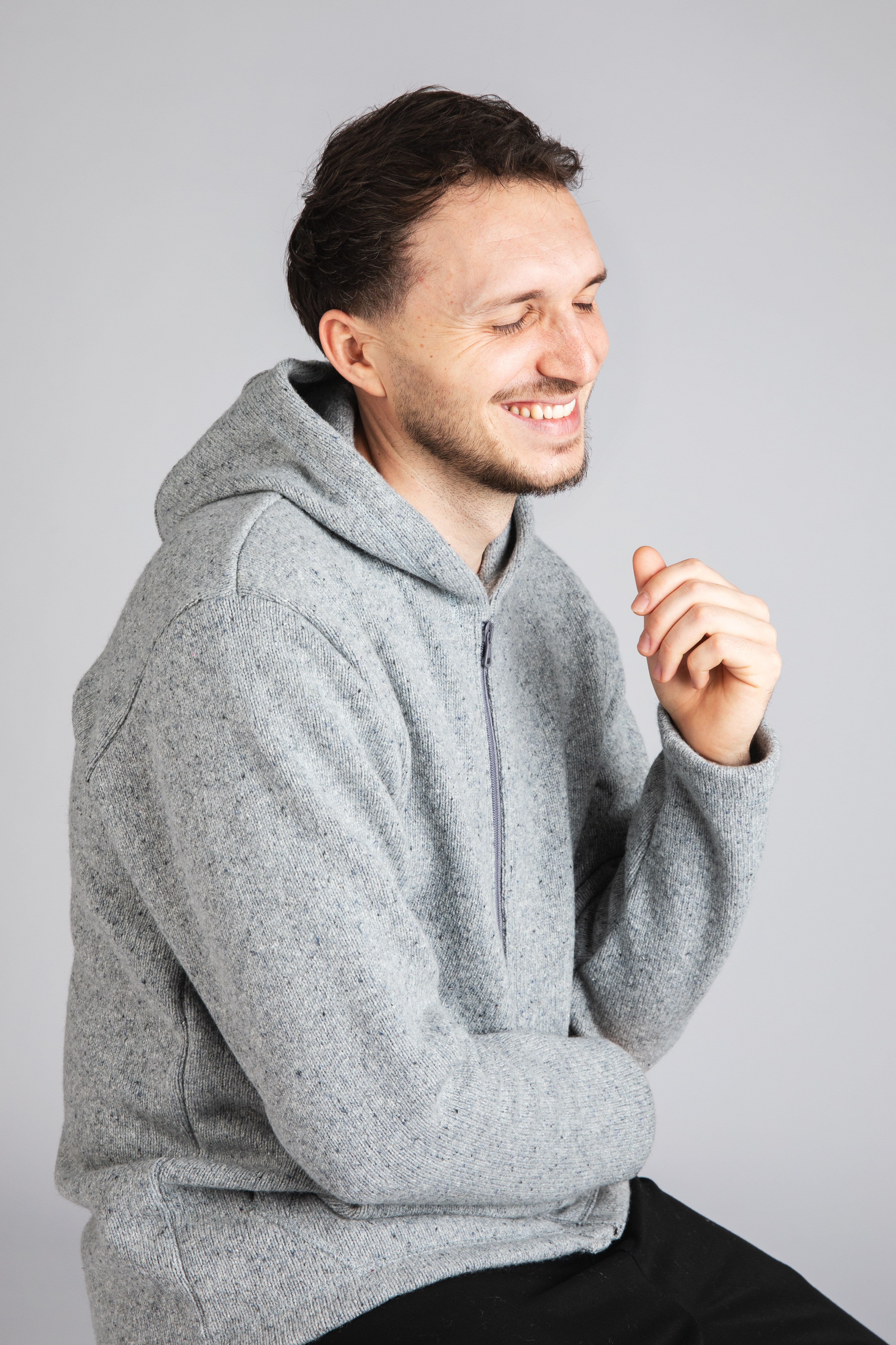 Men's fitted hooded jacket in recycling yarn, merino wool &amp; silk