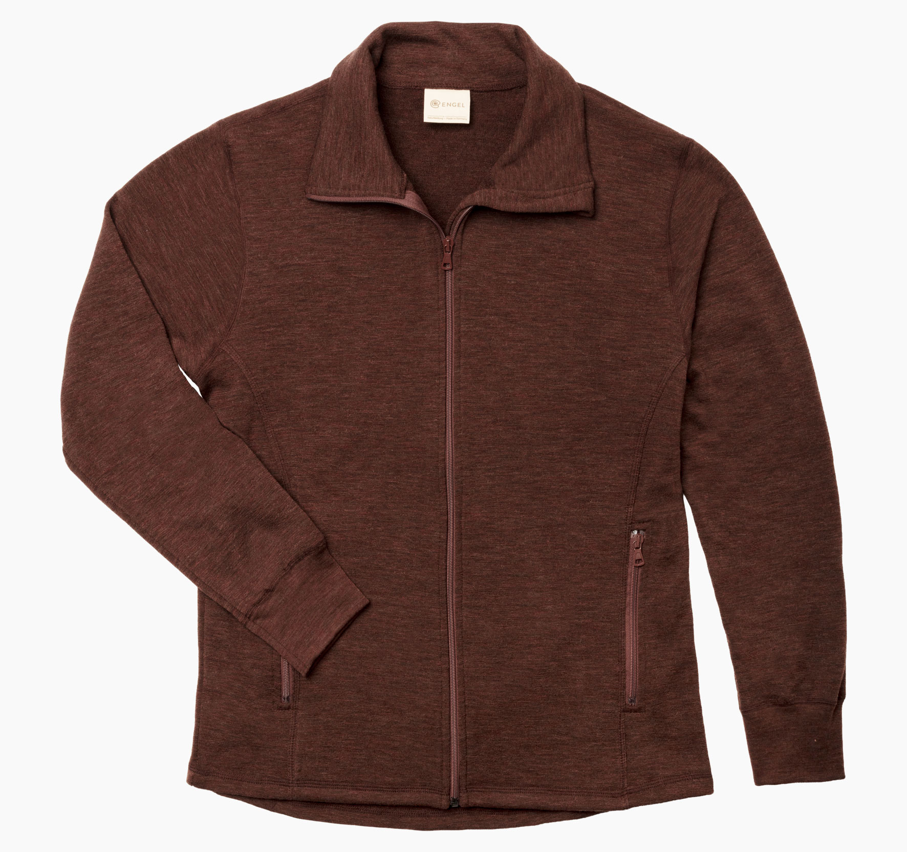 Frottee-Herrenjacke aus 100% Schurwolle von Merinoschafen langem Reißverschluss und zwei Taschen mit Reißverschluss.