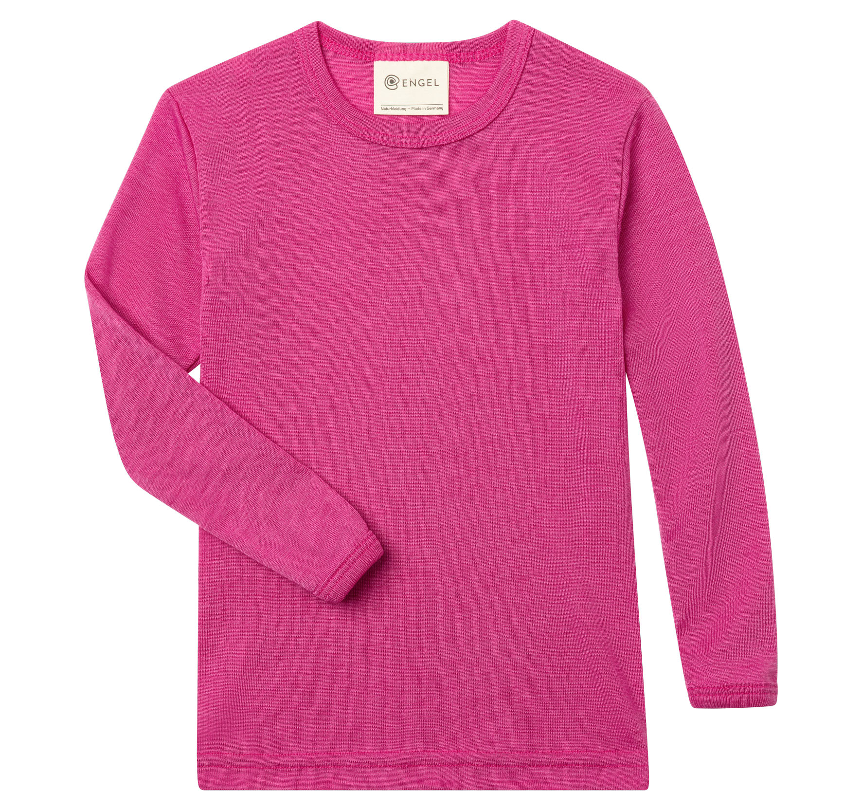 Feinripp Kindershirt aus Schurwolle von Merinoschafen und Seide in der Farbe himbeere.